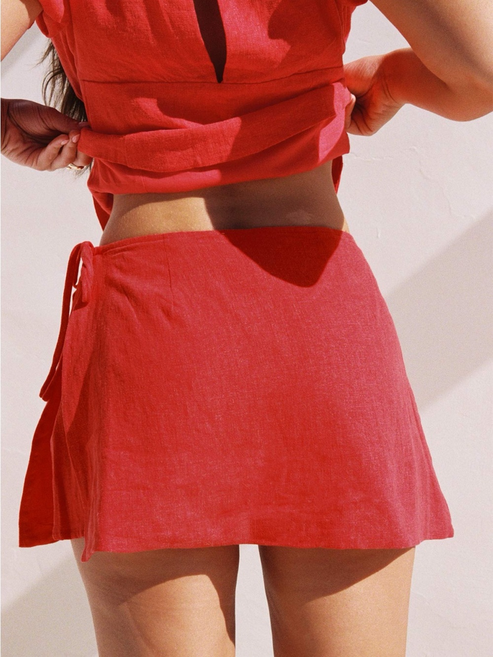 Red Linen Mini Skort - Picture 2 of 4